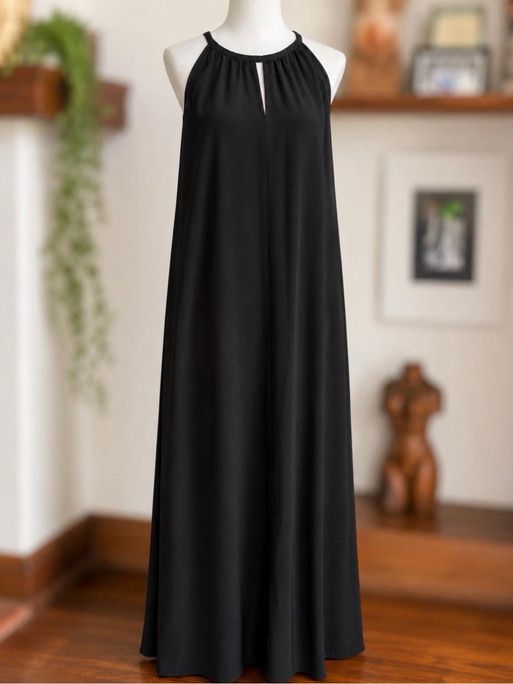 Eileen Fisher Black Halter Maxi Dress XS | Tencel Lyocell Blend | Minimalist